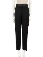 Black Wool Contrast Waist Tapered Trousers