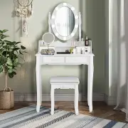 CostwayMakeup Vanity Set with Rotating Mirror and 10 LED Dimmable Bulbs-White