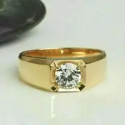 1.40Ct Round Cut Moissanite Men's Solitaire Ring For Gift 14K Yellow Gold Plated