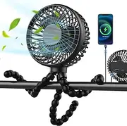 Mini Handheld Portable Pram Fan, Baby Stroller Fan, Car Seat Fan, USB or 5200mAh Battery Powered, with Flexible Tripod Clip on Student Bed Desk Bike Crib Treadmill Camping Traveling