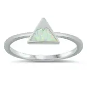 Mountain Ring Genuine Sterling Silver 925 White Lab Opal Face Height 6mm Size 10