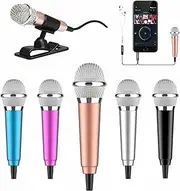Wootrip Mini Microphone, Karaoke Tiny Microphone for Voice Recording Interview, Portable Small Singing Mic 3.5mm Plug with Stand Suitable for Android Phone,iPhone,iPad, Laptop (Rose Gold)