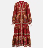 [Farm Rio] Farm Rio Garden Delight cotton-blend midi dress AU 16 red