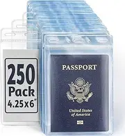 EcoEarth Passport Holder, Extra Large Vertical ID Holder, Zipperless Plastic Badge Holders (Clear, 4x6 Inch, 250 Pack)