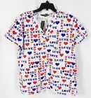 Cassandra O Patriotic Love Scrub Top 4th of July NWT V Neck