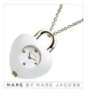 MARC JACOBS WHITE ACRYLIC HEART+MOP,GOLD TONE CHAIN WATCH NECKLACE-MBM8501