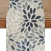 Snycler Dahlia Table Runner Navy Blue Dahlia Pinnata Flower Table Runners Modern Elegant Pompon Farmhouse Geometric Table Center Linen Decor for Home Dining Party Entrance (13x72 Inch)