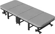 Folding Bed for Adults w/Mattress Portable Foldable Rollaway Bed Soft Single Guest Bed Latex Cotton Linen + Universal Wheel for Outdooor & Indoor