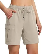 [Ksmien] Women's 7" Hiking Cargo Shorts Lightweight Quick Dry Ladies Summer Shorts with Zipper Pockets for Travel Golf