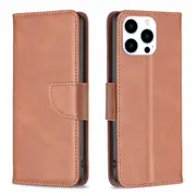 For iPhone 16 Pro Case, PU Leather Lambskin Textured Cover, Brown