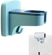 QruiLanTu Hair Dryer Holder Wall Mounted Self Adhesive with Cord Organizer Hands Free Hair Dryer Holder for Bathroom Countertop Blow Dryer Organizer(Blue)