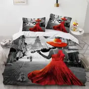v413 Bed Sheets Eiffel Tower France Paris Bedding Set,Duvet Cover Comforter Bed Set Quilt Cover Pillowcase,King Queen Twin Size Boys Girls Adult 3-Pie