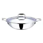 Vinod Platinum Triply Stainless Steel Kadai/Wok with SS Lid - Heavy Bottom