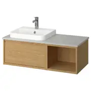 ÄNGSJÖN / BACKSJÖN wash-stand/wash-basin/tap, oak effect/grey stone effect, 102x49x41 cm