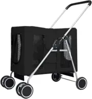 Pet Stroller Dog Cat Cage Carrier Travel Pushchair Foldable Pram Black, Pet Trol