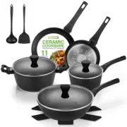 Pots and Pans Set Non Stick 11-Piece, Ceramic Cookware Sets, Induction Black