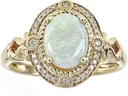 [Gin & Grace] 14K Yellow Gold Natural Ethiopian Opal Ring With Real Diamonds For Women