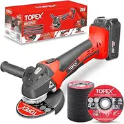 TOPEX 20V Cordless Angle Grinder 125mm Li-ion 8500 rpm 3 Position Side Handle Grinding Cutting Power Tool Includes Grinding Disc, Quick Release Grinder Holder Cutter w/ 25PCS Grinding Discs
