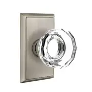 Emtek Lowell Crystal Door Knob Privacy Set Rectangular Rosette Pewter