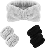 5pcs Spa Headband and Wristband Set for Women Black&Gray Skincare Headbands for Women’s Hair Bubble Skin Care Headband for Washing Face Terry Cloth Towel Hairband for Beauty Face Wash Wristband