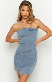 Jasmine Mid Wash Denim Wrap Front Mini Dress