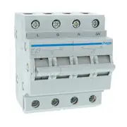 Hager SF263 Changeover Switch, 63A, 230V, 2 Pole, 4 Module, DIN Rail Mount, Centre-Off