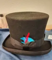 Ferrecci Black Top Hat sz M New Wool Felt Unisex High Quality