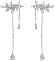 [Generic] 925 Sterling Silver Simple Leaf Stud Earrings, Five-petal Flower Earrings Inlaid with Diamonds with Tassel Drop Earrings at the Back. These accessories are suitable for girls and ladies.