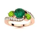 Emerald & Peridot Round 925 Sterling Silver Rose Plated Three Stone Women Ring