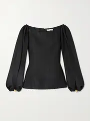 [Chloé] Chloé - Off-the-shoulder Silk And Wool-blend Top - Black - FR 38 FR 38 Black