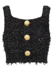 [Balmain] Balmain-Lurex Tweed Top Top Nero-Donna 38FR Black