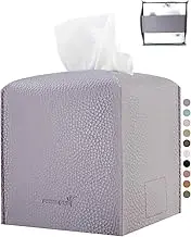 PENGLONG Tissue Box Cover 5X5X5'' PU Leather Tissue Holder Square Tissue Cube Box Organizer for Bathroom Vanity Countertop, Car, Night Stands, Office, Home, Kitchen (1Pack, Light Bray Purple)