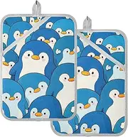 Kitchen Pot Holders Heat Resistant Cute Cartoon Penguin Potholders with Pockets Hot Pad Holder Oven Mitts 2 Pack