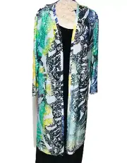 NWT Peter Nygard Open Front Long Cardigan Women XL Abstract Duster Lightweight