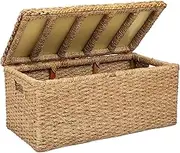 Wholestory Collective Handwoven Wicker 35" Banana Leaf Rattan Storage Trunk and Chest Seagrass XL Organizers with Lid, Natural Color with Handles