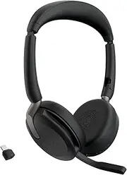 Jabra Evolve2 65 Flex Wireless Headset - Active Noise Cancelling - UC Cert - USB C Booster - Foldable - On Ear Bluetooth Stereo Headphones with Boom Mic + ClearVoice for Clear Calls - 32hr Music Time