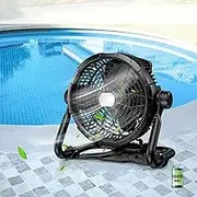 Battery Operated Camping Floor Fan,12" High-Speed Quiet Camping Fan, Portable Tent Fan, 360-Degree Adjustable Tilt,with LED Light