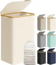 [SONGMICS] Laundry Basket with Lid, Large Laundry Hamper, 90L, Removable Mesh Liner, Oxford Fabric, Bamboo Handles, Collapsible, 42 x 32 x 70.5 cm, Cream White LCB509W01