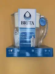 Brita Small 6 Cup Bright White Denali Water Filter Pitcher with 1 Brita Standard