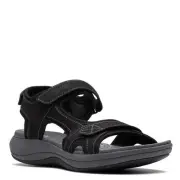 Clarks Women's Mira Bay Flat Sandal, Black Textile, 9 26171412 Black FABRIC-AND-