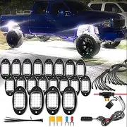 20Pods Pure White LED Rock Lights Kit with Switch Wiring Harness Extension Wire, 6500K 15LEDs Neon Underglow Light Waterproof Fender Lights for Car Trucks Jeep Off Road ATV UTV