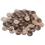 100pcs Sewing Button 28mm 2 Holes Wooden Round Craft Buttons, Brown
