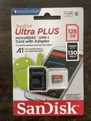 Sandisk 128GB UltraPLUS MicroSDXC UHS-I Card with Adapter SDSQUR-128G. NEW