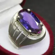 Big Purple Alexandrite Stone Heavy Ring Men Ring Sterling Silver 925 Band