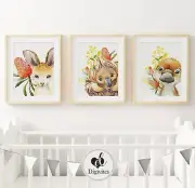 Baby Nursery Wall Art Prints Australian animals Echidna, Kangaroo, Platypus