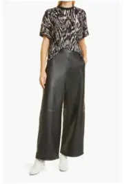Ted Baker Women's Genuine Leather Wide Leg Joggers Frencis Pants Size 2