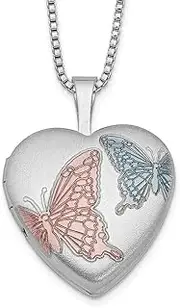 [Diamond2Deal] Women's 925 Sterling Silver 16mm Enameled Butterfly Heart Locket Pendant