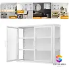 Glass Wall Mounted Display Cabinet Metal Bathroom Kitchen Pantry Cupboard Shelf