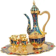 Generic Turkish Tea Set with 6 Coffee Cup Tea Service Set Art Crafts for Home Tea Party Party, Blue