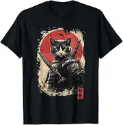 [JIAGANYI] Vintage Japanese Art Anime Graphic Samurai Cat Warrior T-Shirt